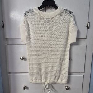 Varley White Mesh Corvallis Knit Short Sleeve Sweater Top Cotton Womens Size XS